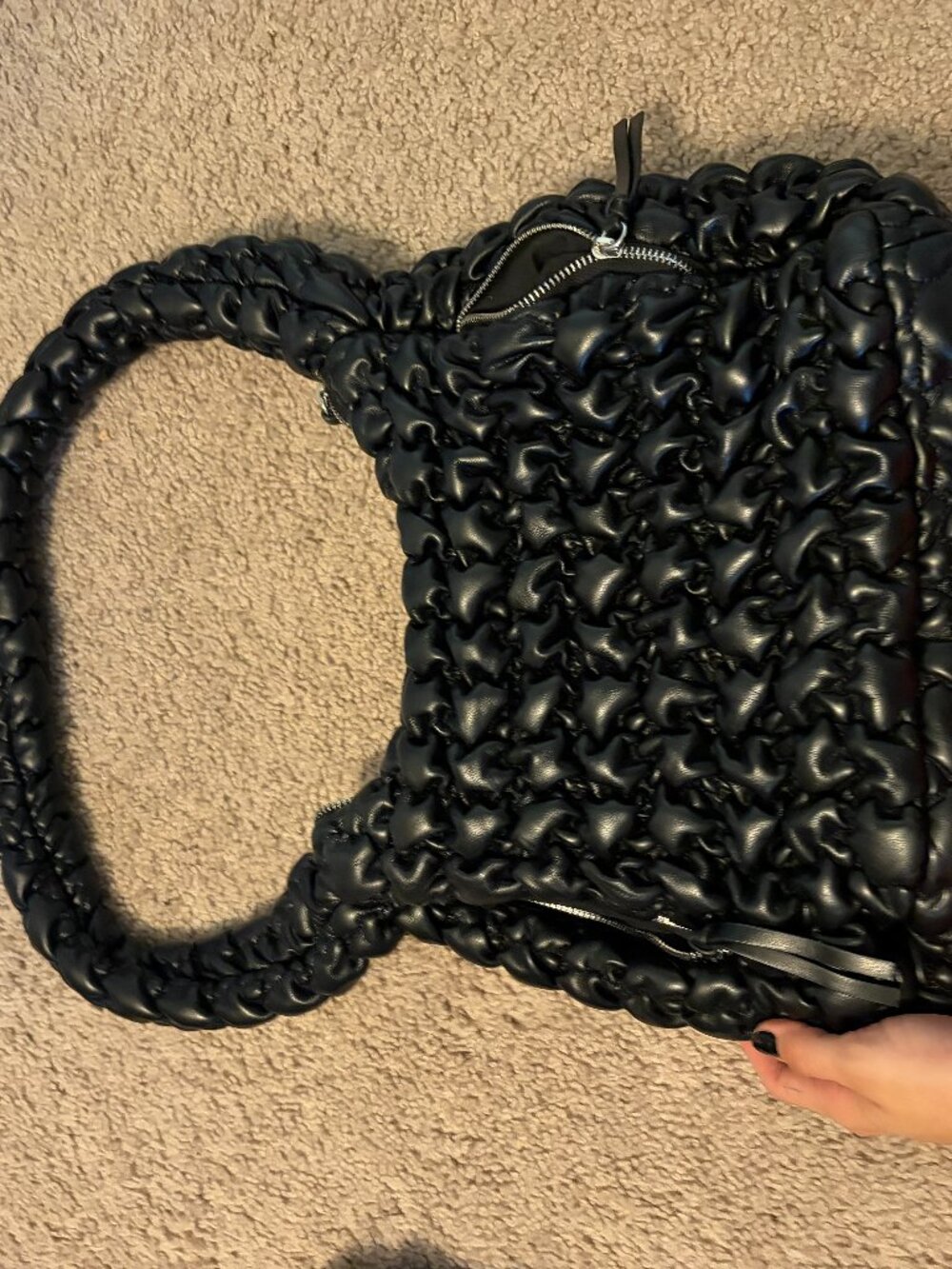 Black Textured Patterned Messenger Bag